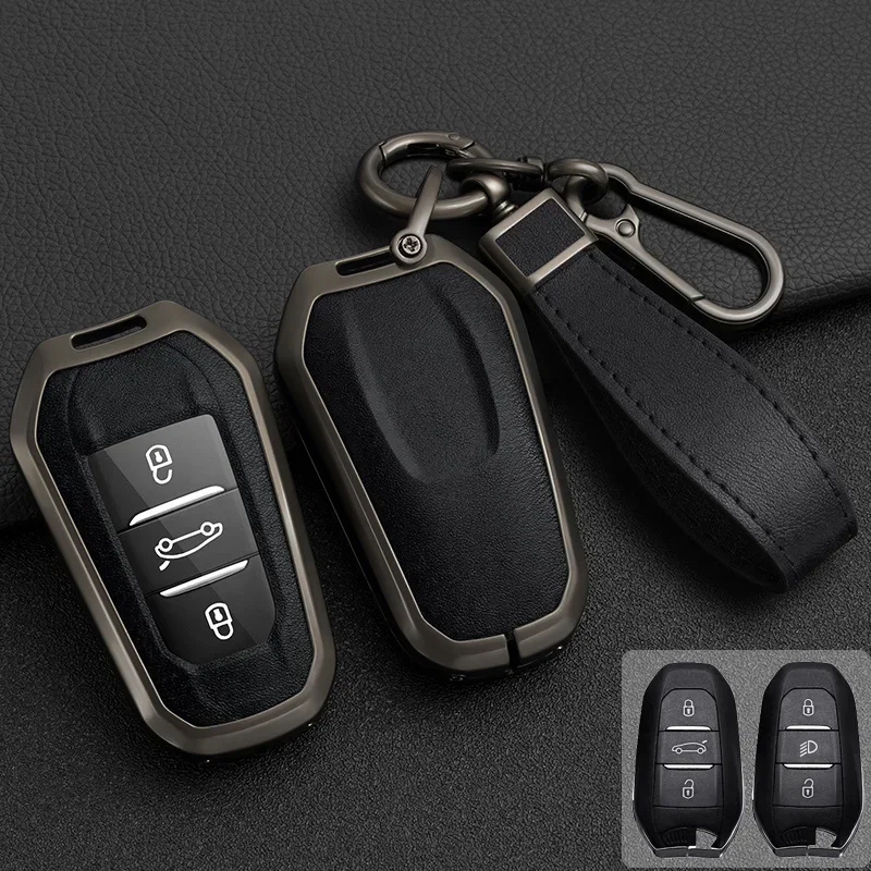 

Zinc Alloy Leather Car Key Case Cover For Peugeot 308 408 508 2008 3008 4008 5008 Citroen C1 C2 C4 C6 C3-XR Picasso DS3 DS4 DS5