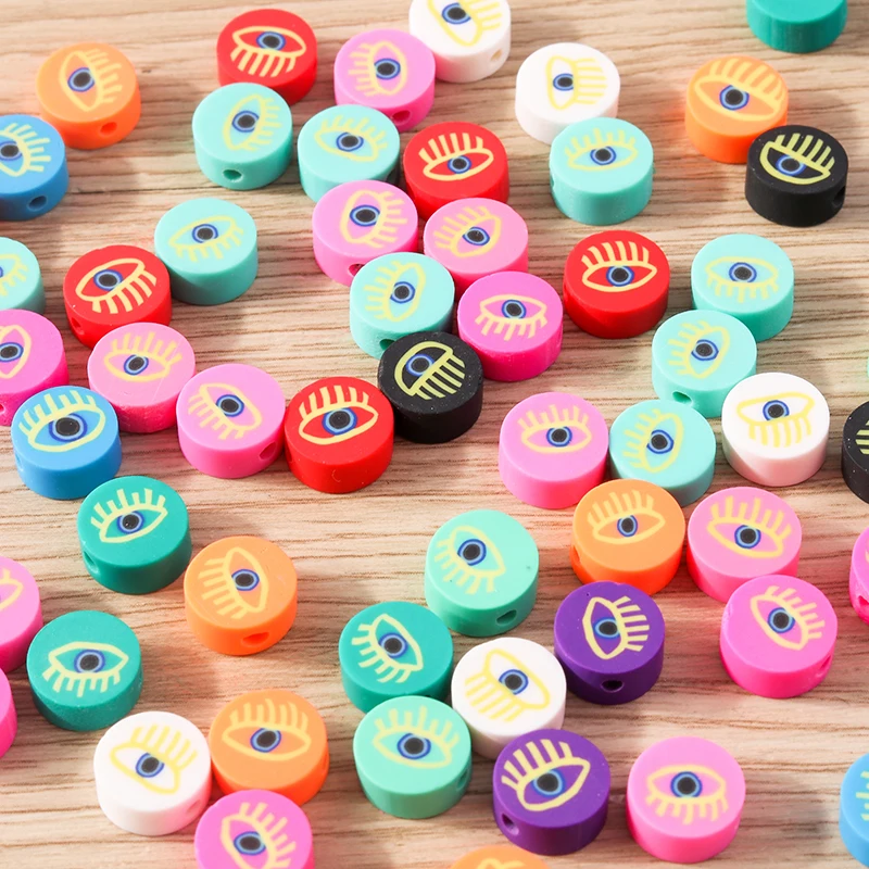 Tusember 100 Stück bunte, bunte, böses Auge-förmige Ton-Abstandshalter-Perlen für DIY-Armbänder, Halsketten und Schmuckherstellung – Detail 2