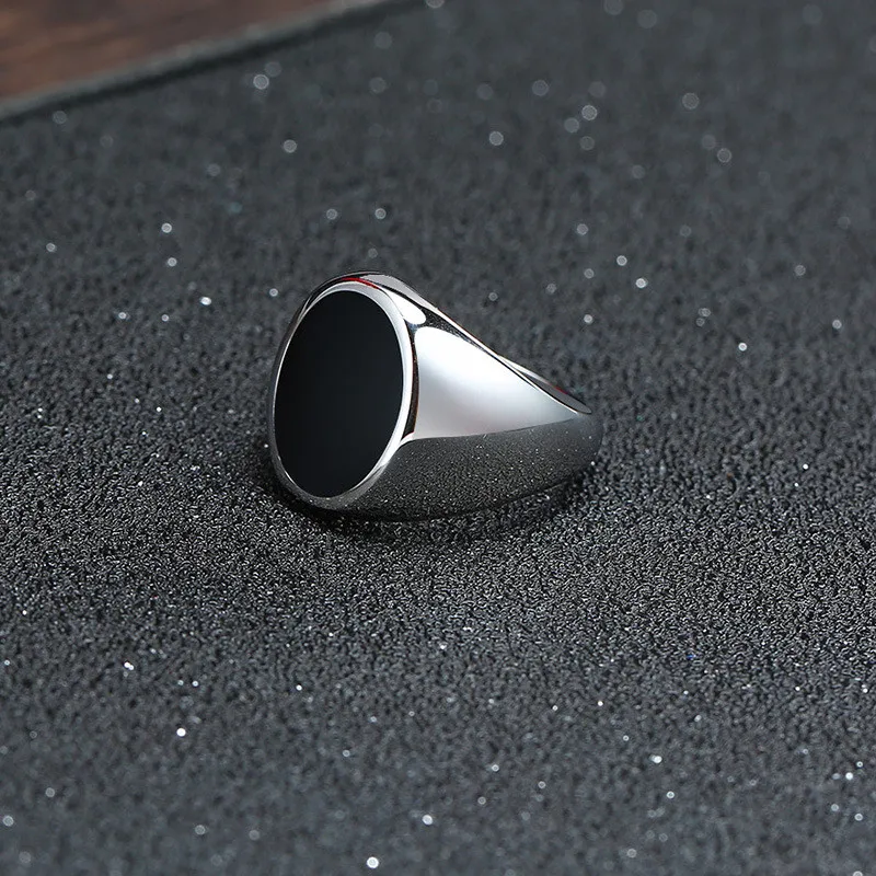 Men's Gothic Punk Signet Ring with Round Square Top