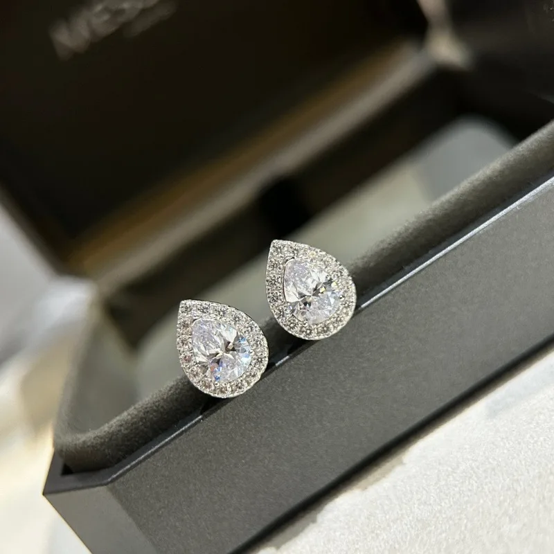 Shining U S925 الفضة الكمثرى الأحجار الكريمة 3ct وأقراط للنساء المجوهرات الجميلة الذكرى
