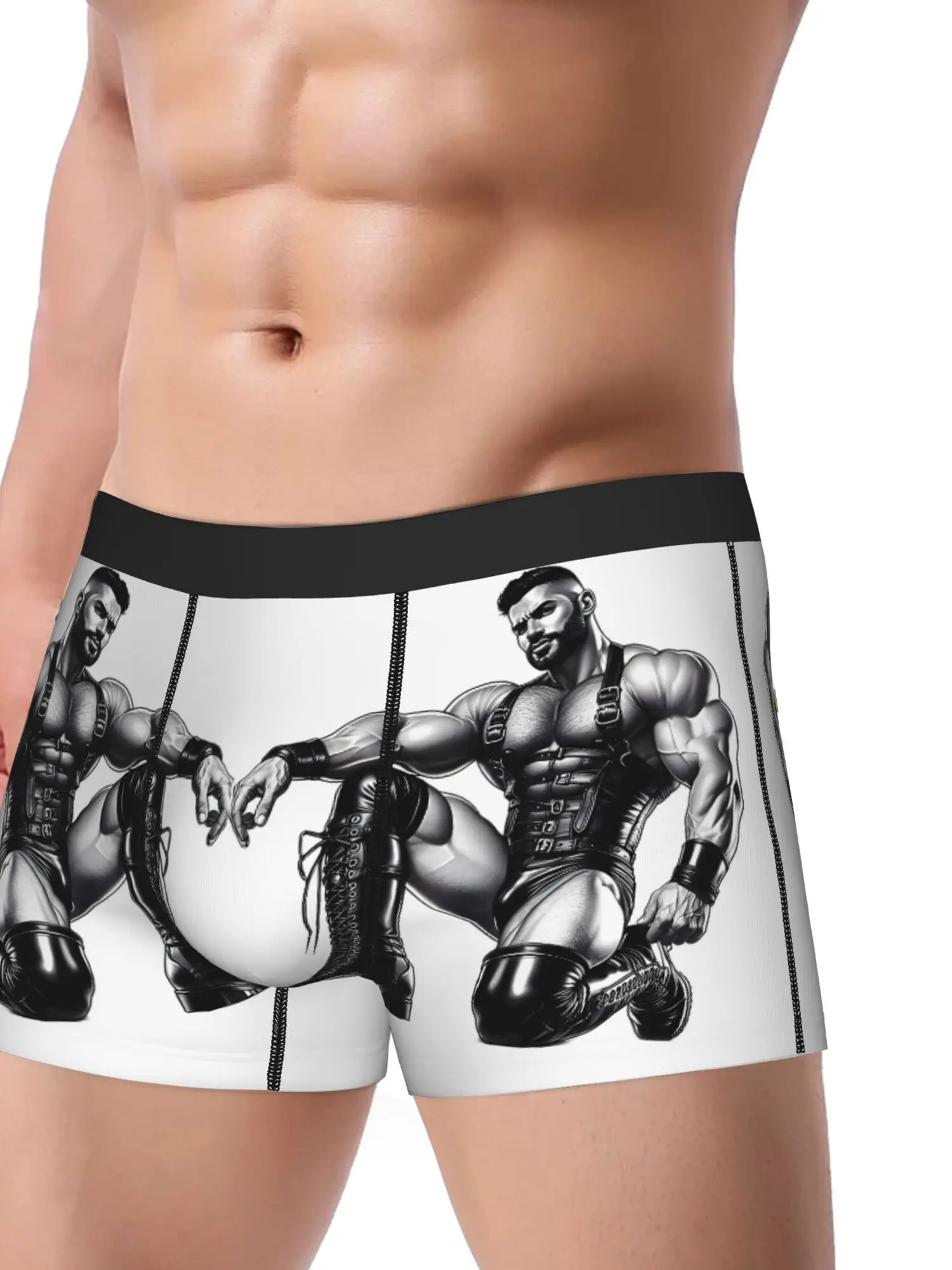 BIIHUDU Men's Finland Film Printed Boxer Briefs - Muscle Flex Gym Art Design, Black & White Bodybuilder Underwear, Breathable Me