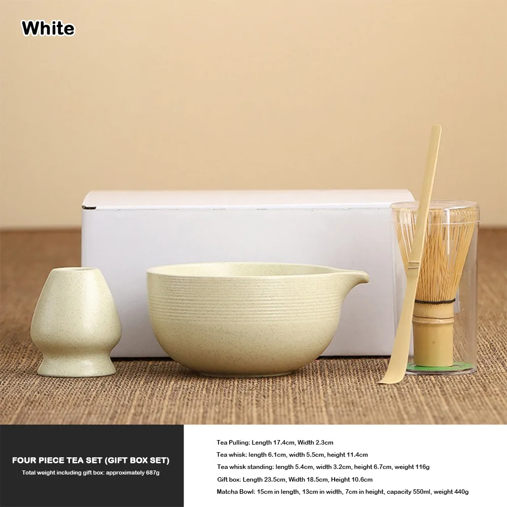 

4PCS Ceramic Bamboo Japanese Matcha Tea Set Matcha Whisk Holder Reusable Matcha Whisk Set Matcha Bowl Whisk Teaspoon Tea Sets