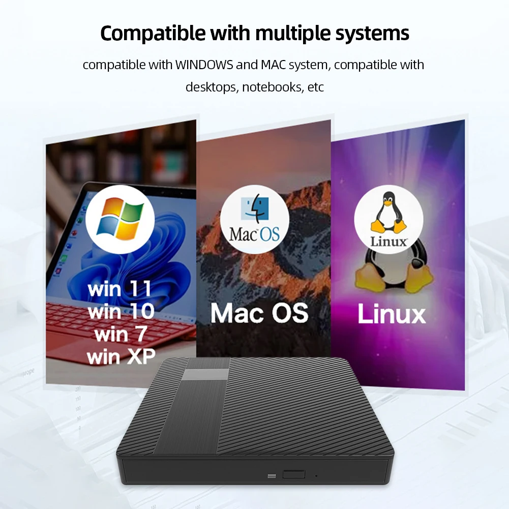 Externes CD-DVD-Laufwerk USB 3.0 & Typ-C Mute CD-Brenner für Mac/Linux Windows 7/8/10/11 Laptop PC