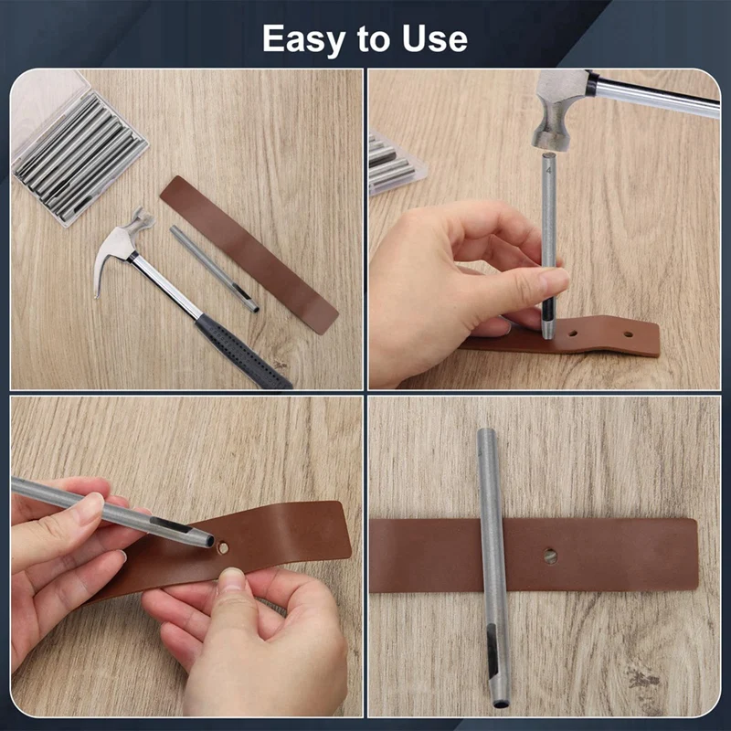 17Pcs Round Leather Hole Punch Tool 0.5-7Mm, Metal Hollow Hole Punching for Leather Craft Punch Tools Set-A51M