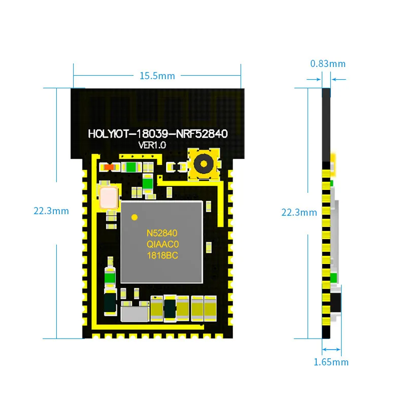 Nordic nRF52840 module Bluetooth low energy  long range 500 meters bluetooth 5.0, PCB & IPX  Antenna