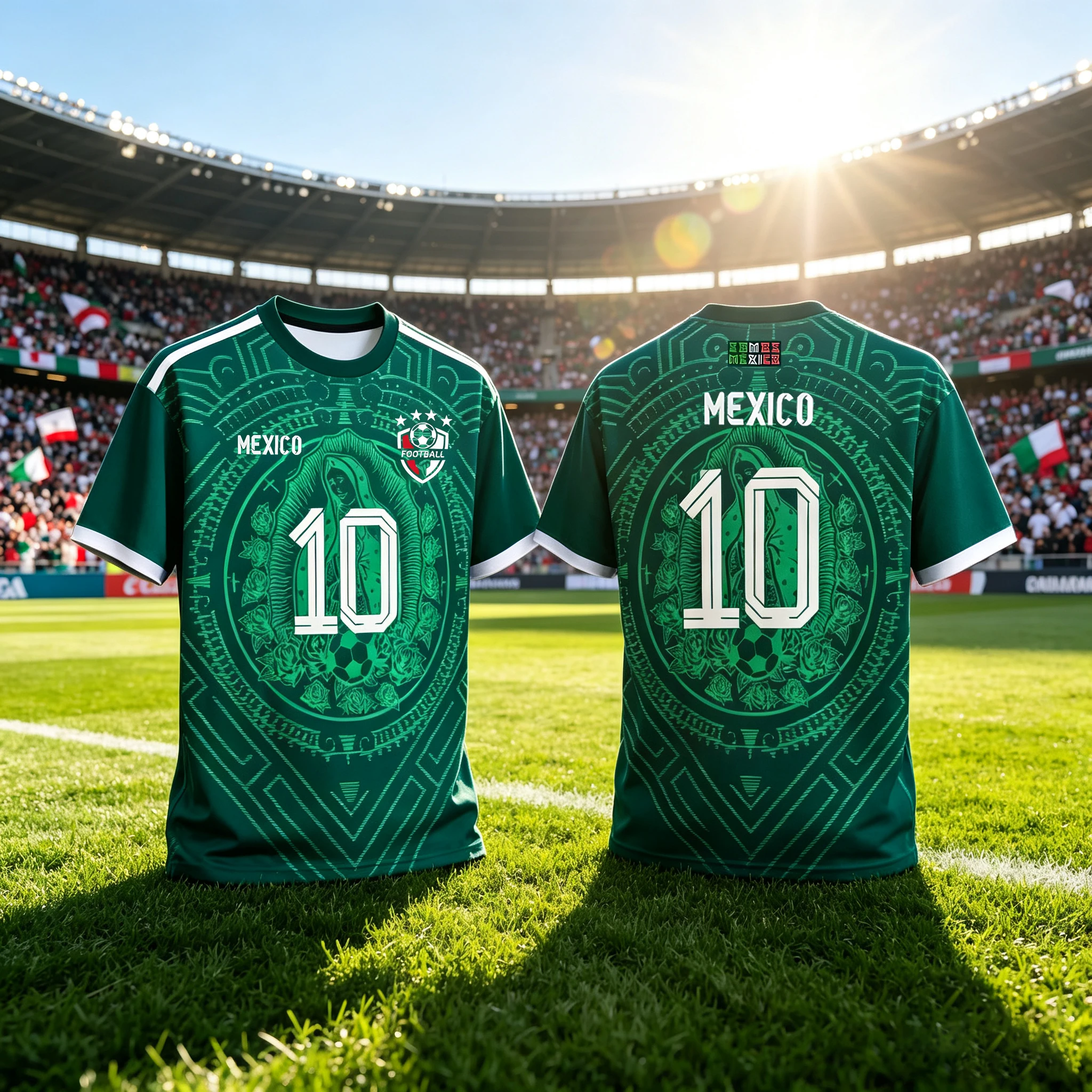 Herren-Fußballtrikot Mexiko 10, Ethno-Muster-Print, Kurzarm-Fußballshirt, schnelltrocknendes Fan-Sport-Oberteil