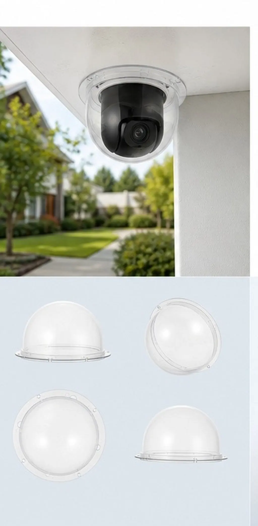 Security Camera Dome 3.8 Inch Clear Plastic Dome Cover Outdoor Rainproof Acrylic Protective Shield Transparent Camera Housing