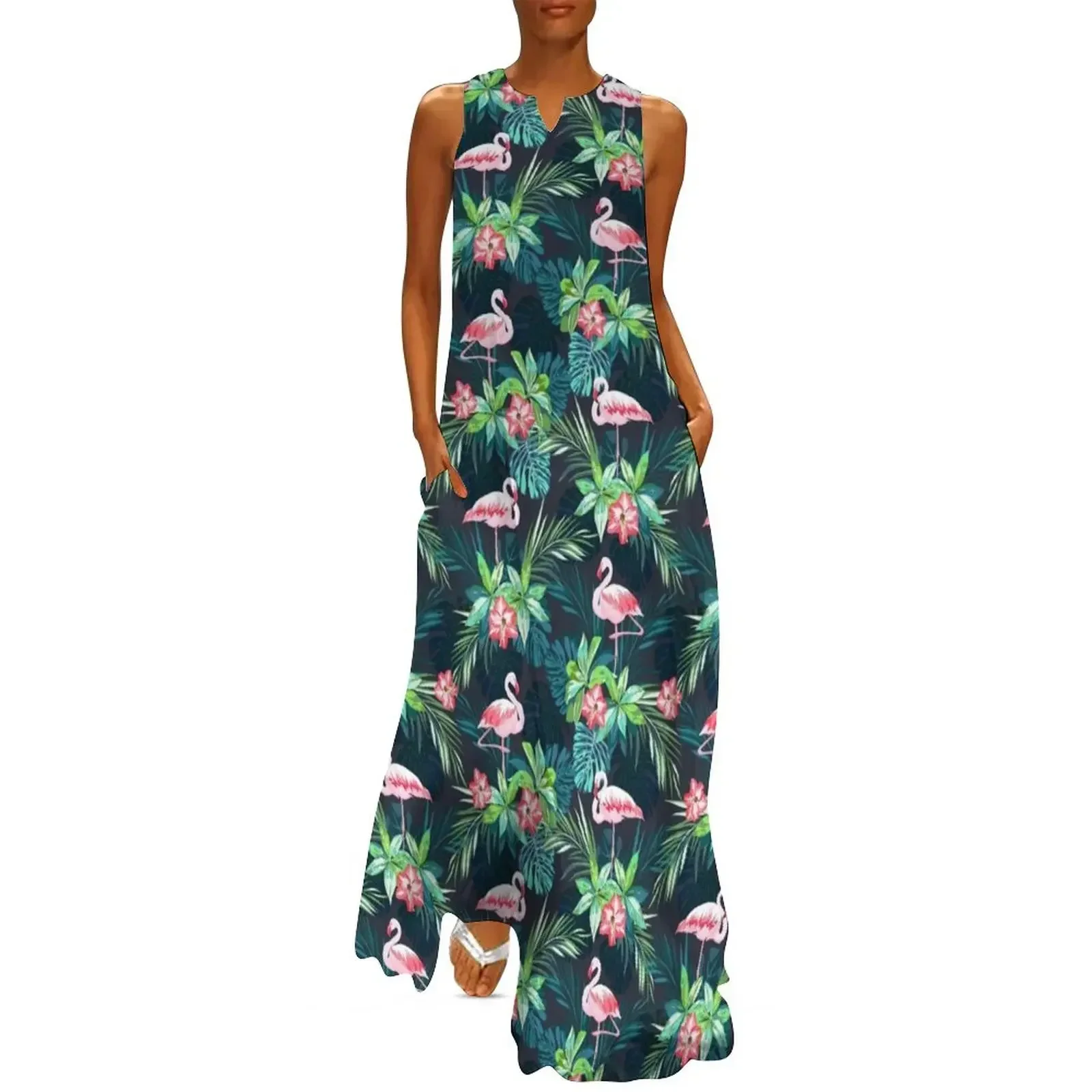 

Bright Flamingos Long Dress chic and elegant evening dress Female clothing Woman clothes Dress