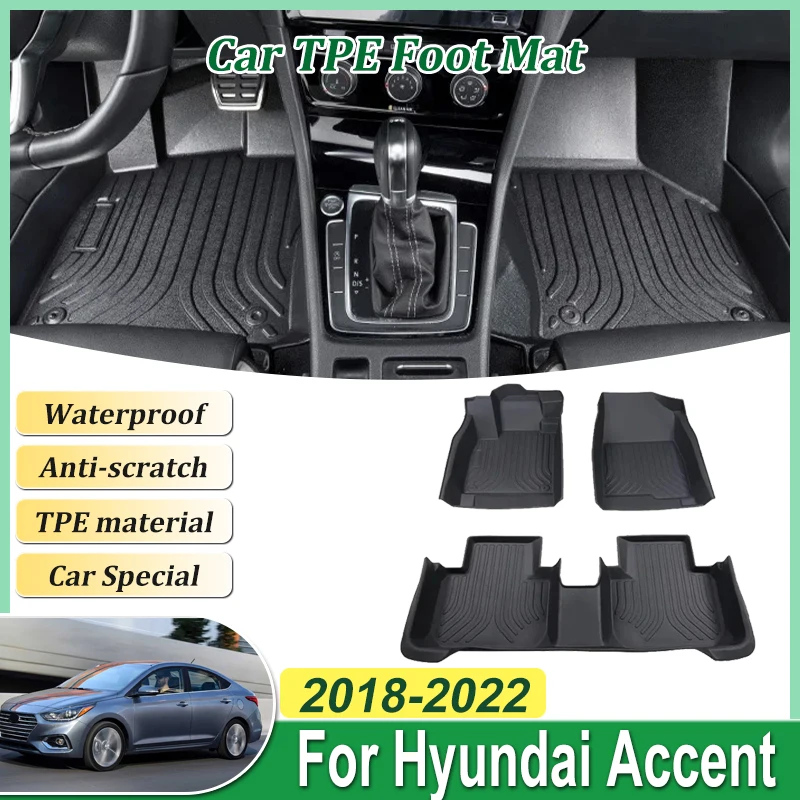 

For Hyundai Accent Verna Solaris 2018~2022 Car LHD Floor Mat Foot Panel Line Carpet Pad Waterproof Part Rug Interior Accessories