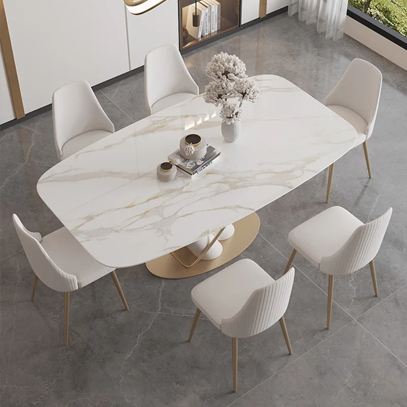 Bright rock slab dining table 8 people light luxury modern simple style designer creative rectangular dining table chair combina - Image 5