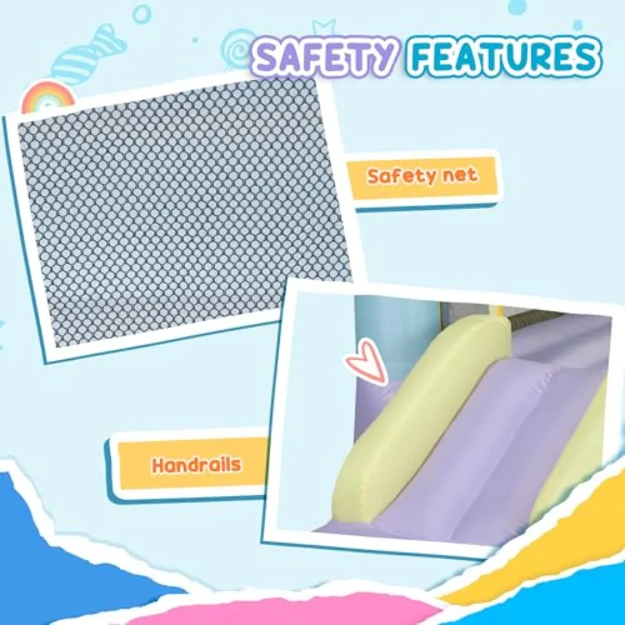 Casa de salto, bouncer inflável com ventilador de ar, castelo inflável externo/interno com escorregador, estacas, remendos de reparo, 98" x 65" x 79"