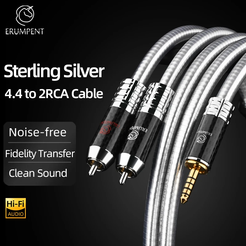 HiFi Sterling Silver 4.4mm Balanced to 2RCA Audio Cable 4.4mm/2.5mm Jack to 2RCA Male Audio Connection Cord for Amplifier
