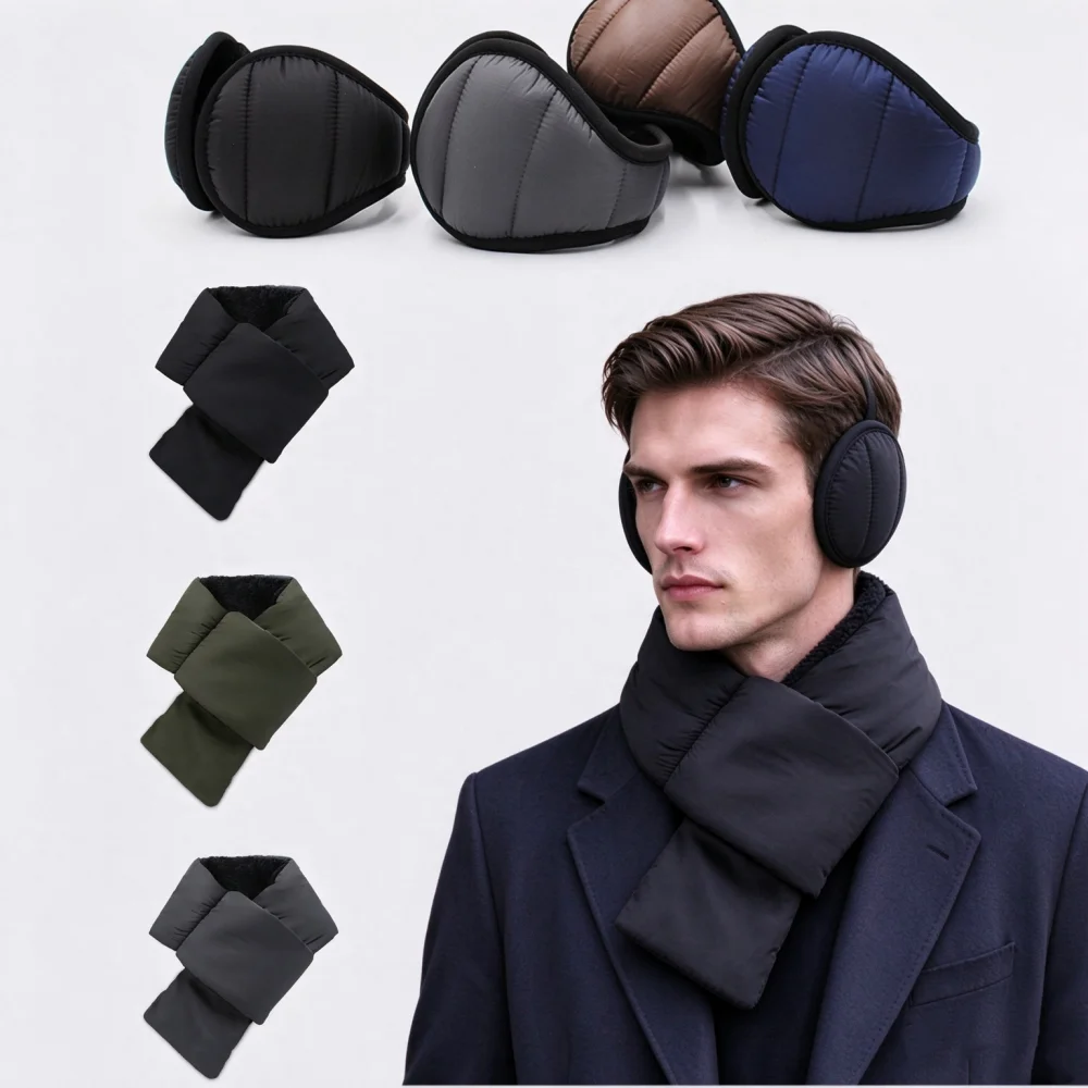 Korea Style Winter Warm Earmuffs and Scarf Ear Protecting Plush Water Resistant Foldable Thermal Scarf Daily Commuting Outdoors