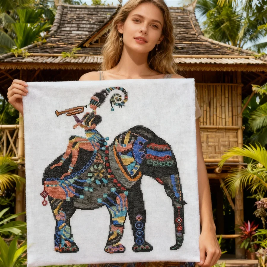 

2026 Embroidered Colorful Woman and Elephant embroidered Cross-stitch Set 11Ct Picture printed canvas wall decoration