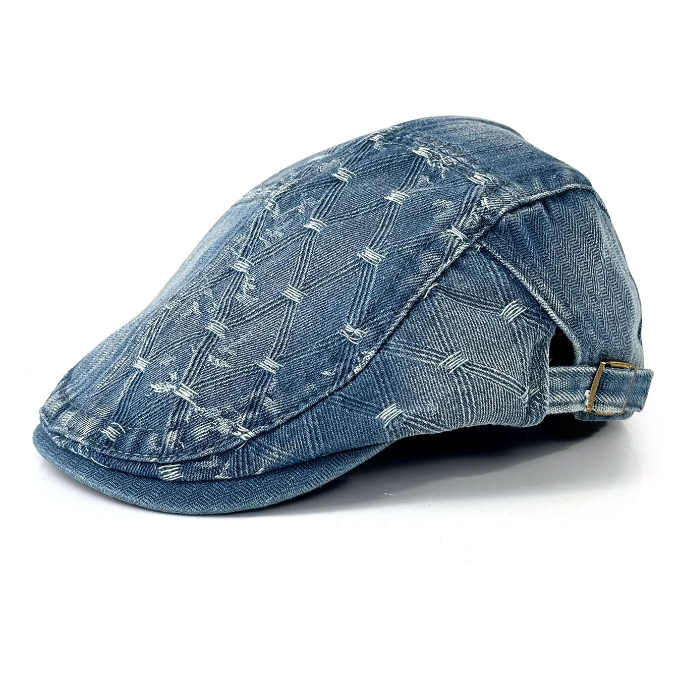 Gewaschene Denim-Baskenmütze, Rautenmuster-Design, Newsboy-Cap, Ganzjahres-Forward-Cap, Lässige Baseballkappe, Vintage-Künstlerhut, Unisex, Modisches Accessoire für den Alltag