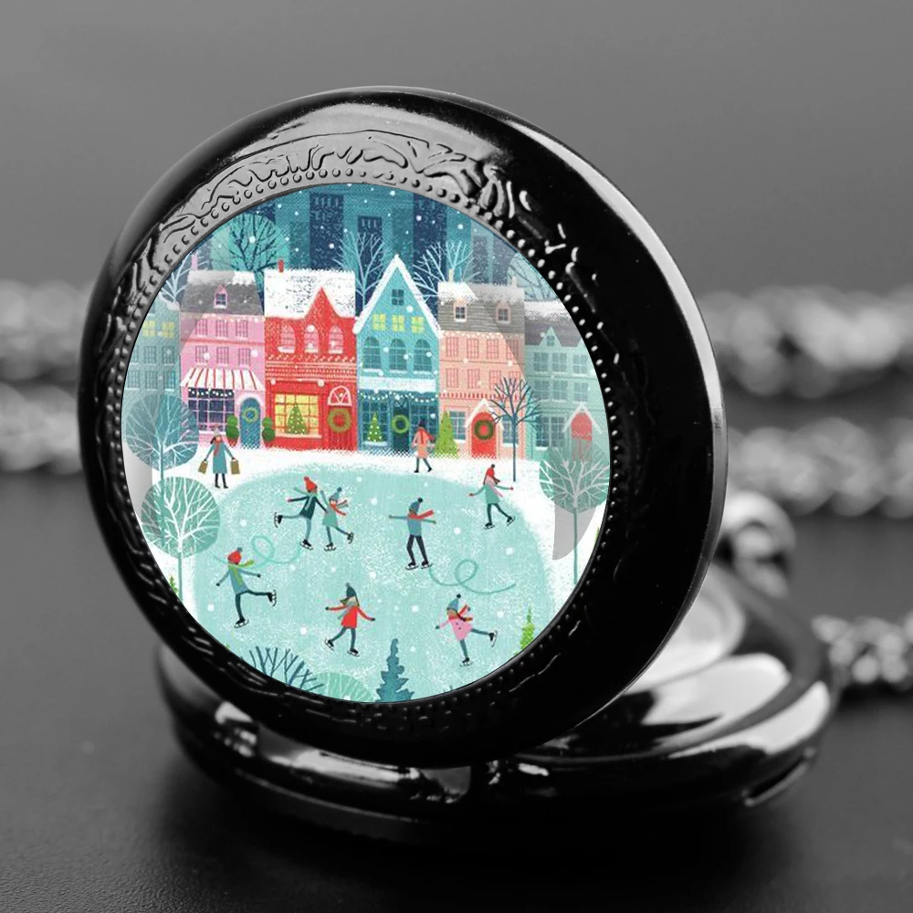 Merry Christmas Gifts Glass Dome Quartz Pocket Watch With Durable Chain Arabic Numeral Dial Extraordinary Gifts for Men Kids