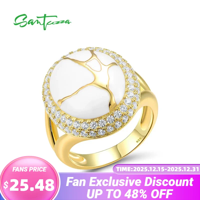 

SANTUZZA 925 Sterling Silver Oriental Ring For Women Sparkling White Cubic Zirconia Antique Look Elegant Enamel Fine Jewelry