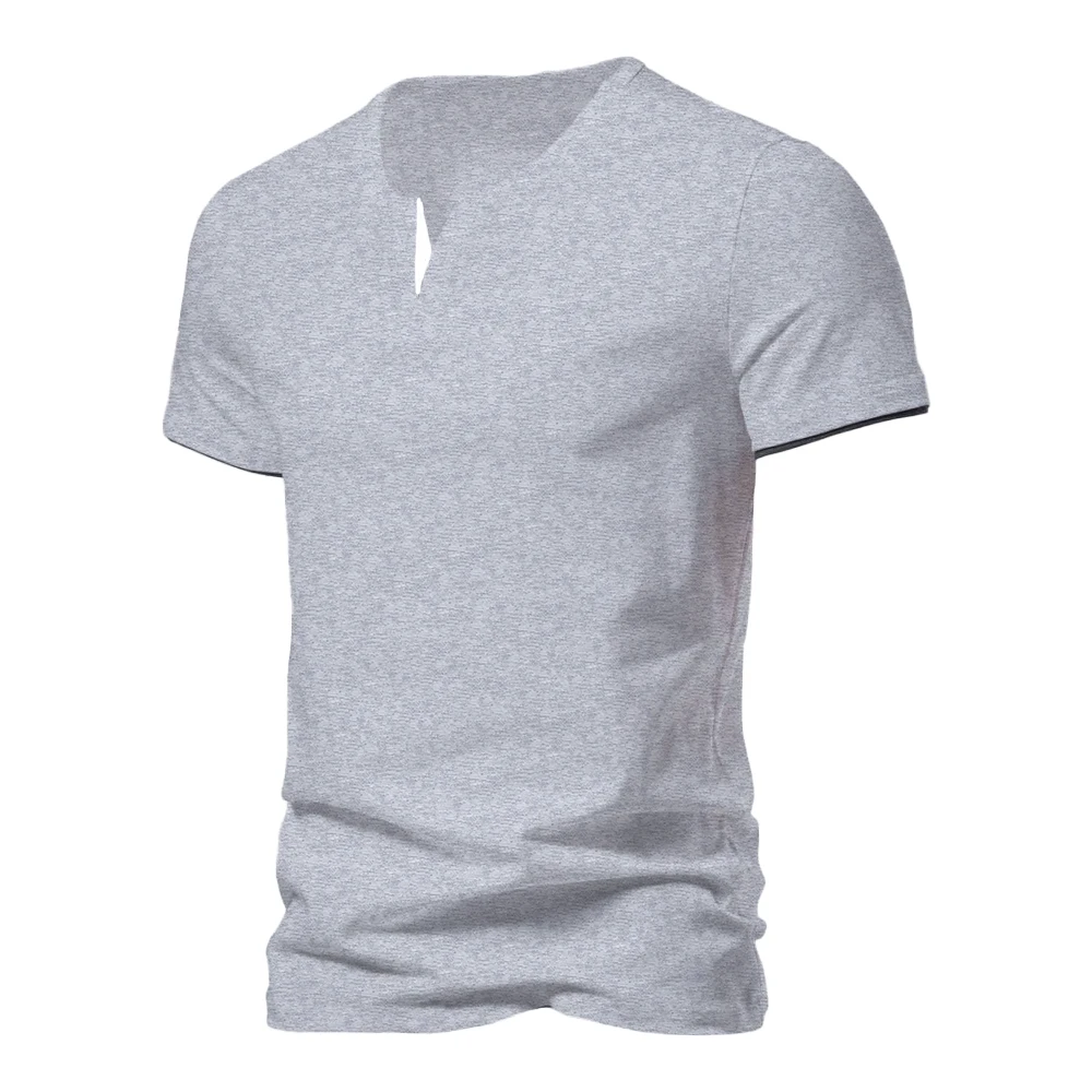 Herren Kurzarm Henley-Shirt Lässiges Sommer V-Ausschnitt T-Shirt Casual Slim Fit Einfarbig Locker Sitzend Fitness Sport Atmungsaktives Oberteil – Detail 10