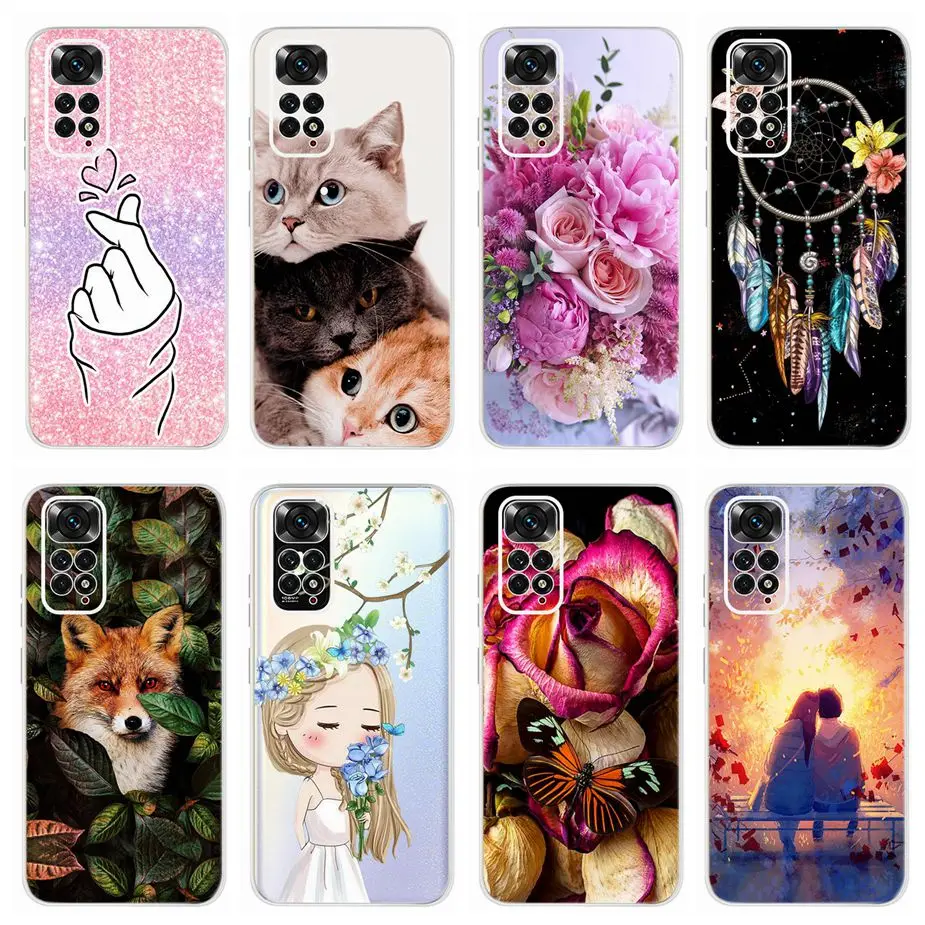 For Xiaomi Redmi Note 11 11S Case Cute Cat Flower Soft Silicone Ultra Slim Back Cover For Xiaomi Redmi 11S Note11 S Cases Bumper