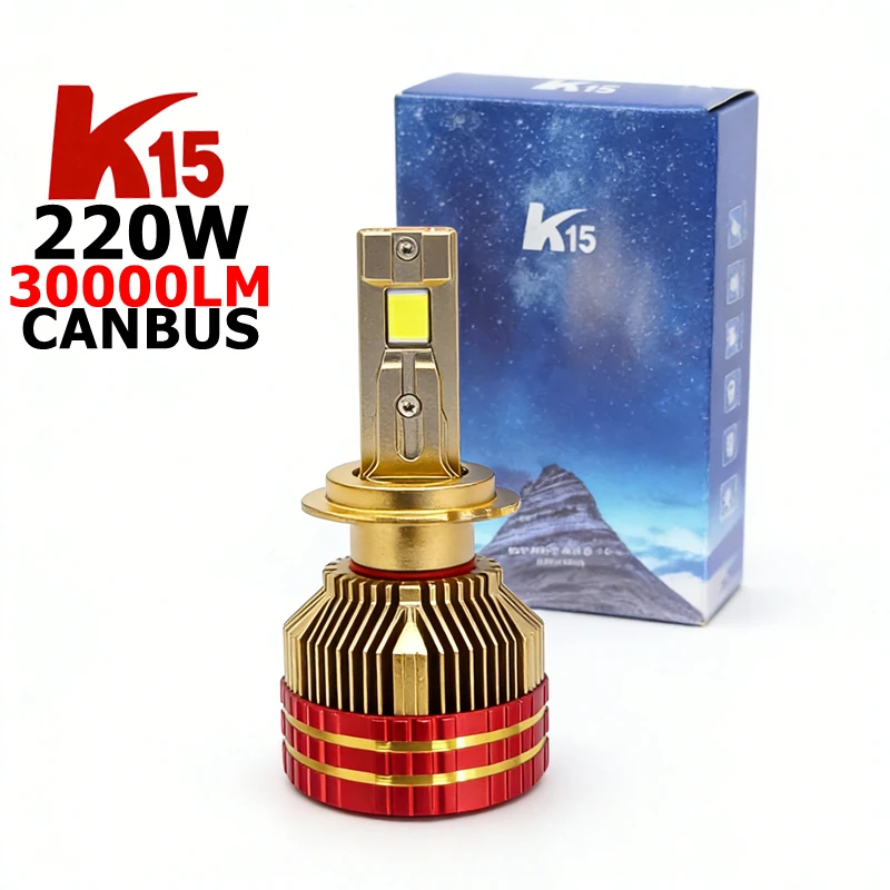 

Светодиодные лампы для фар K15 220W 30000LM H7, H11, 9005, H4, H11 высокой мощности, комплект для автомобилей H7.