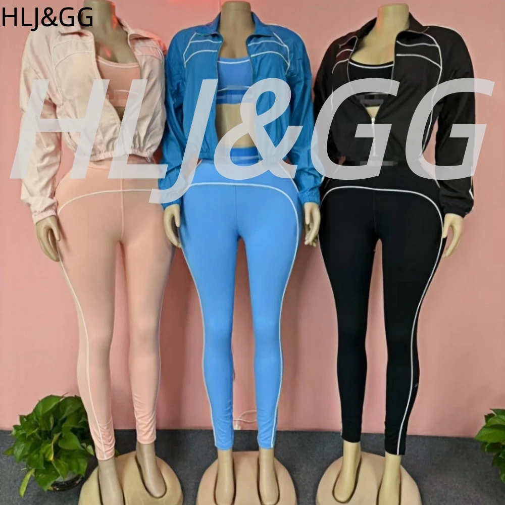 HLJ-Conjunto deportivo de dos piezas con letras bordadas para mujer, chaqueta, chaleco corto, Top y mallas, pantalones, chándales informales, alta calidad
