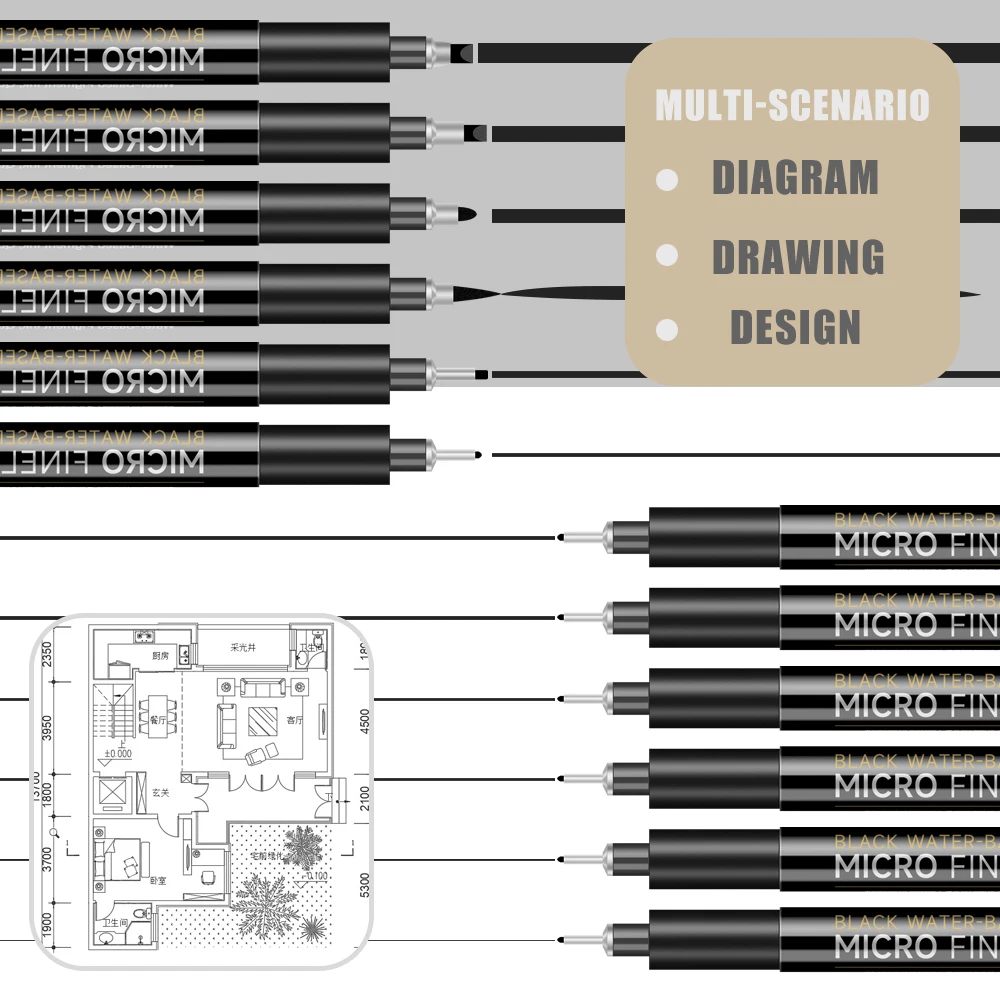12 Pcs Micro-Pens Fineliner Drawing Pens Set Fine Liner Black Ink Drawing Pens Fine Point for Illustration Technical Sketching