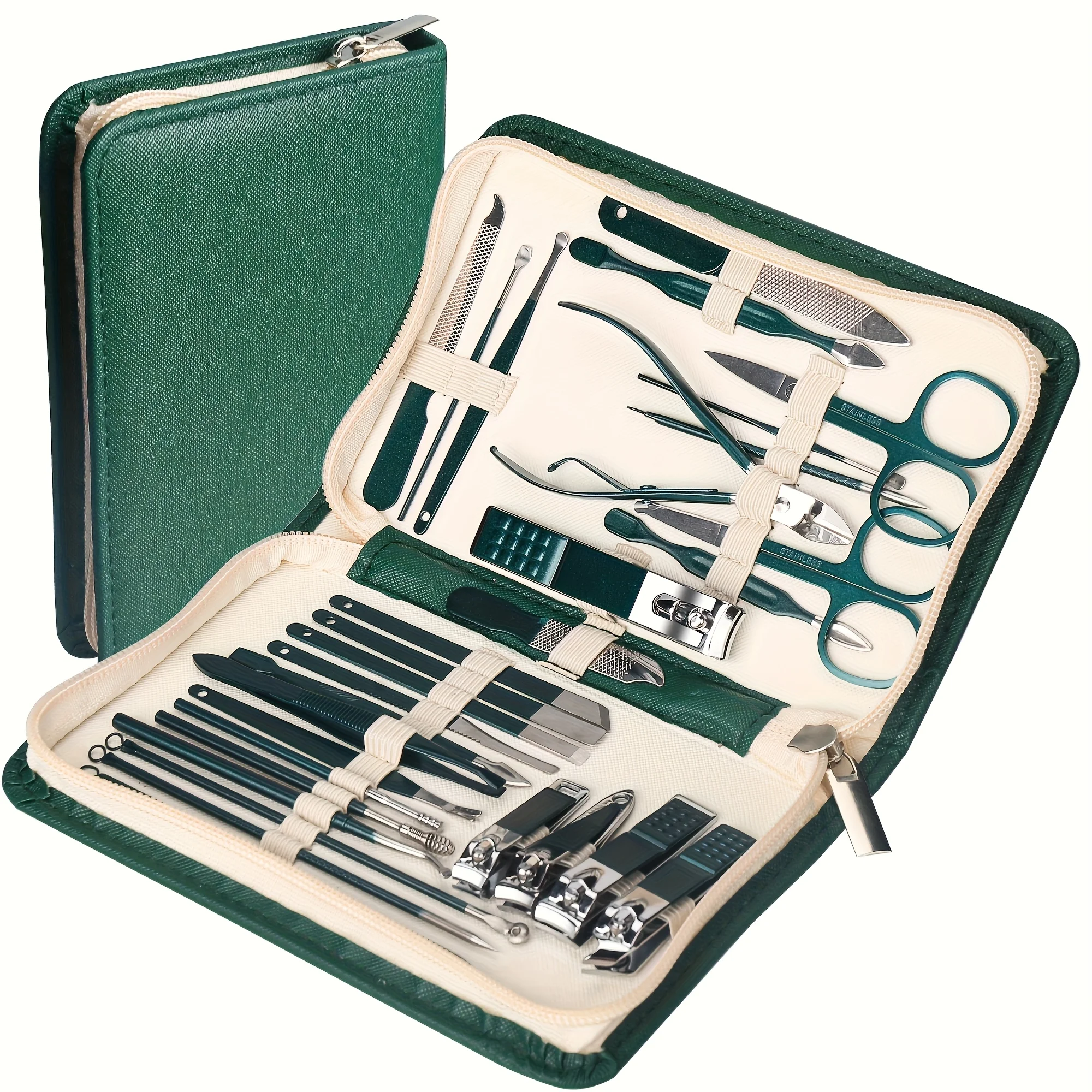 ชุดกรรไกรตัดเล็บมือและเล็บเท้าสแตนเลสอย่างดี พร้อมอุปกรณ์ 30 ชิ้น กล่องพกพาสะดวกสำหรับการเดินทาง อุปกรณ์ดูแลเล็บมือและเล็บเท้า