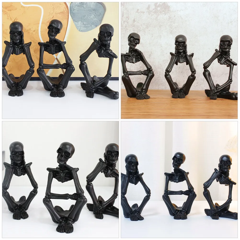 3pcs Thinker Statue Resin Desktop Decor For Home Office Table Ornament Halloween Party Indoor Decoration