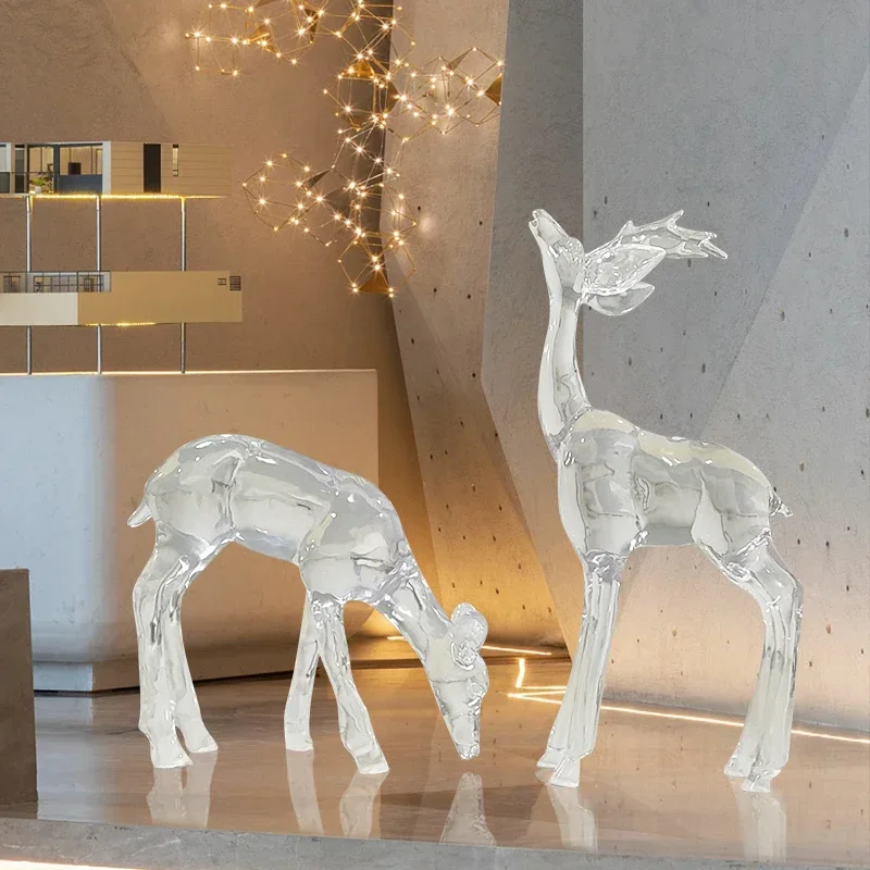 Modern abstract Taihu stone cow ornaments hotel living room entrance transparent resin sculpture soft decoration art crafts