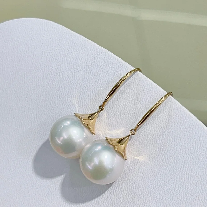 

SGARIT AAAA+++ 11-12mm Pure Natural Round Pearl 18K Gold Earrings Freshwater Pearl AU750 Premium Jewelry SE69