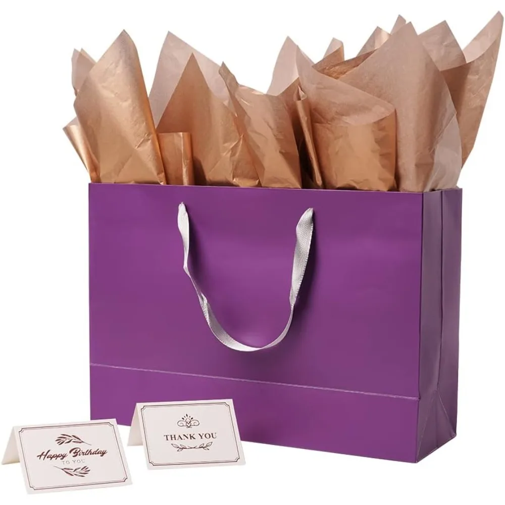 

Purple Gift Bag Premium Paper Bag with Handle for Boutique Large 14 Birthday, Congratulation, Mother Day