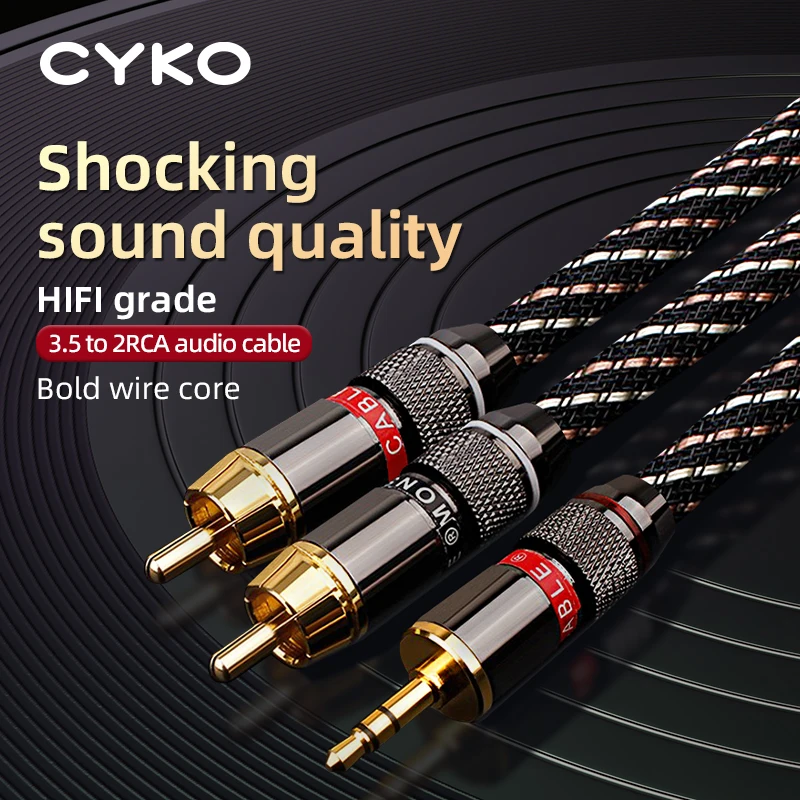 

CYKO HIFI RCA cable Stereo interconnect cable for high performance advanced hi-Fi audio 3.5 mm to 2rca speakers