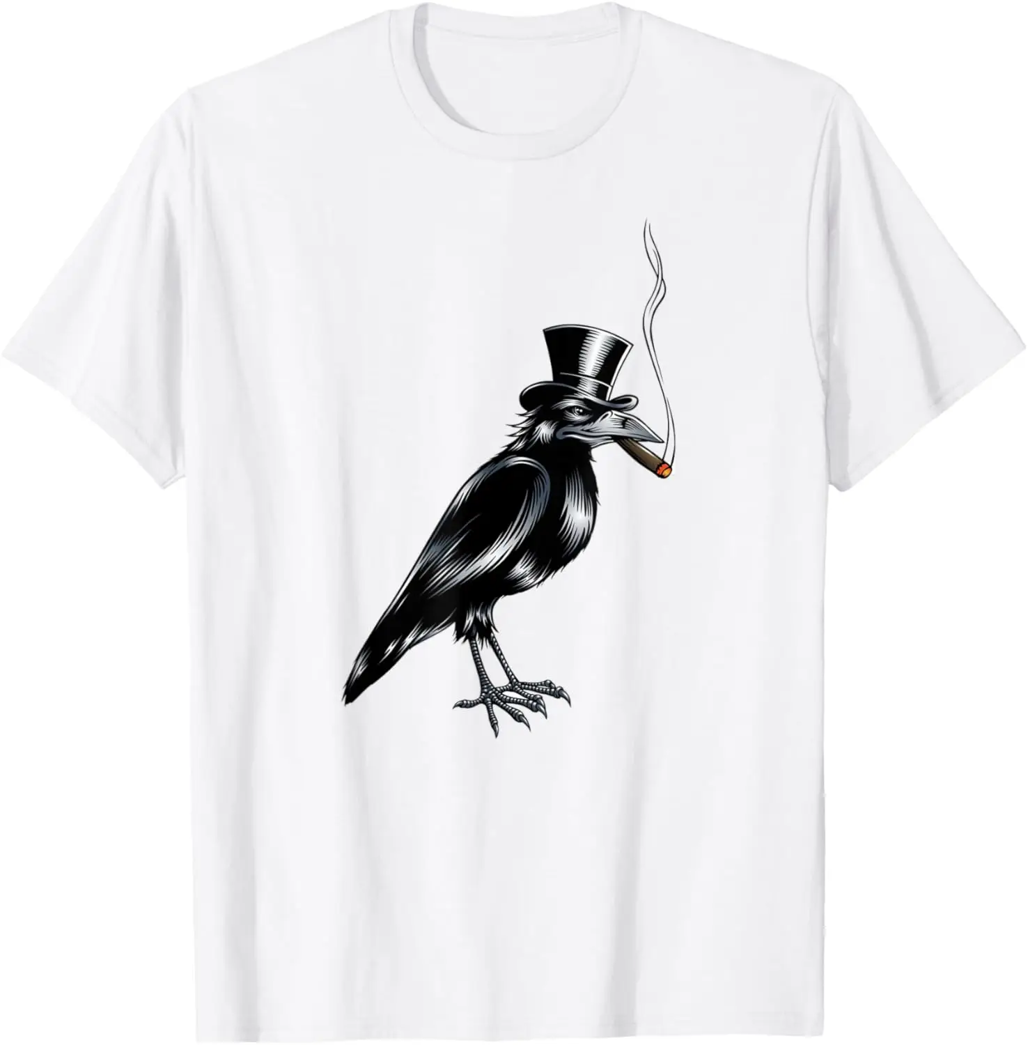 Black Crow Top Hat Smoking Cigar Graphic Art เสื้อยืดเสื้อยืด
