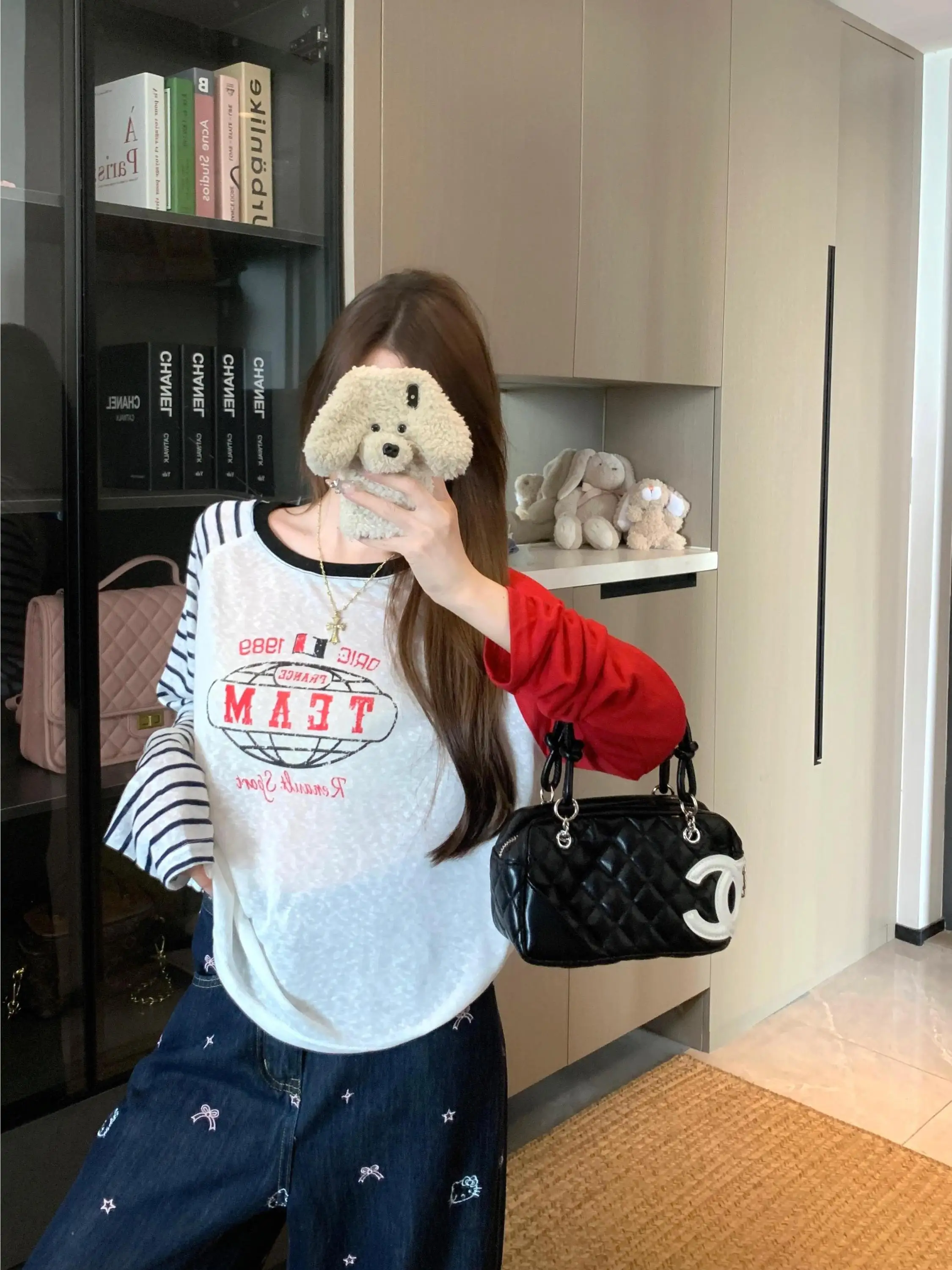 

Retro Striped Splice Long Sleeve T-Shirt Women's Lightweight Spring Autumn New Style Original Design Sun Protection Top