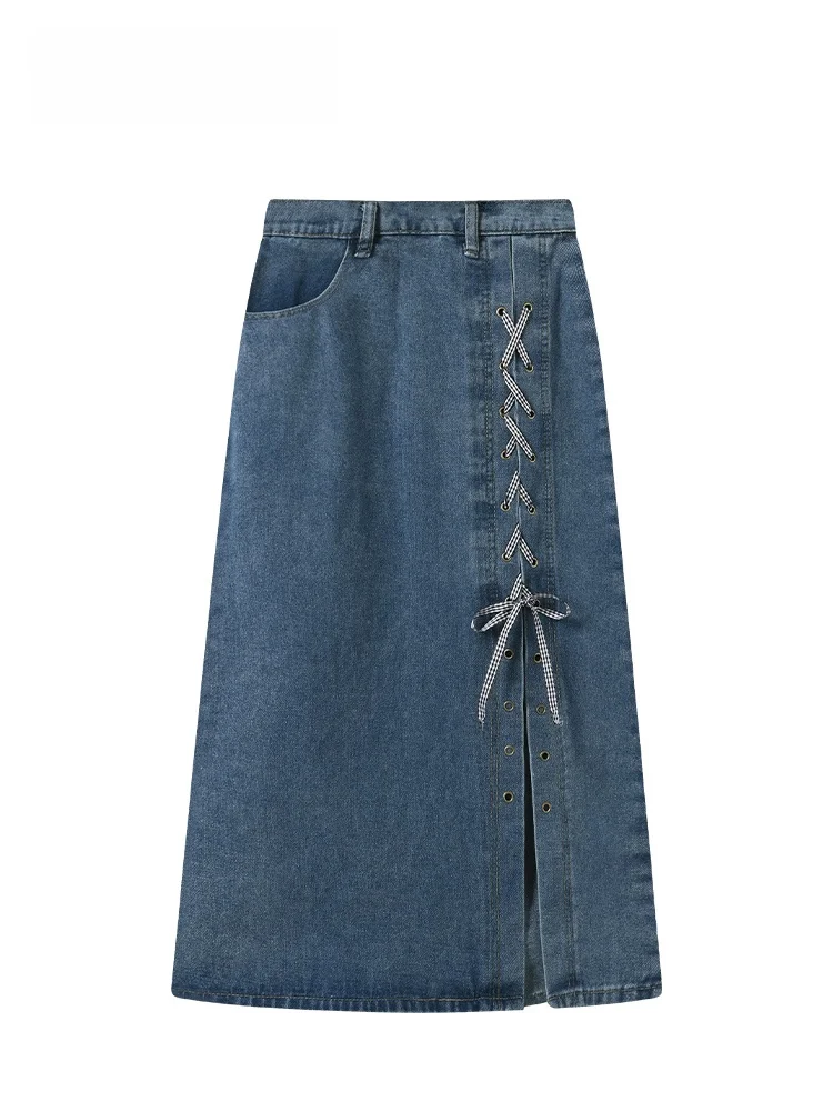 

High Waist A-Line Midi Denim Skirt for plus Size Women Pear ape Body Slimming Spring Faion Casual Straight Cut Long Pants