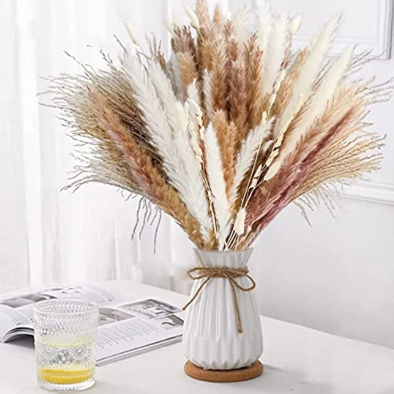 

Natural Dried Flower Pampas Grass Bouquet Boho Home DIY Crafts Decor Artificial Flower Gypsophile Wedding Vase Party Decoration