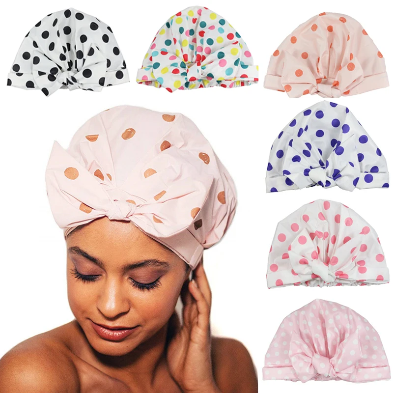 Stylish Shower Cap Waterproof Shower Cap Striped Bath Caps with Adjustable Elastic Band for Women Long Thick Hair