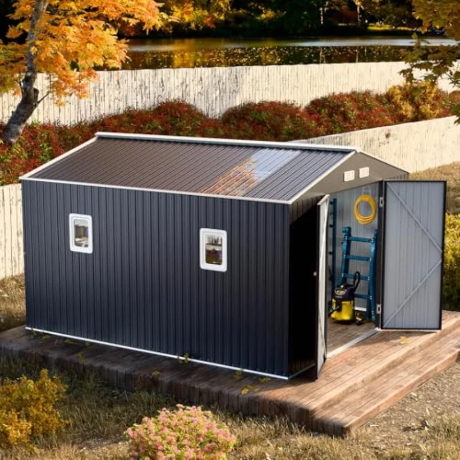 Feet Outdoor Metal Storage Shed with Unique Base Sunroof Window Lockable Door Vent, Waterproof Heavy Duty Reinforced Frame Shed