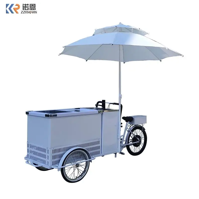 Carrello mobile per gelato per alimenti all'aperto con congelatore Congelatore alimentato a batteria Hot Dog Caffè Pizza Quiosco mobile per centro commerciale al dettaglio