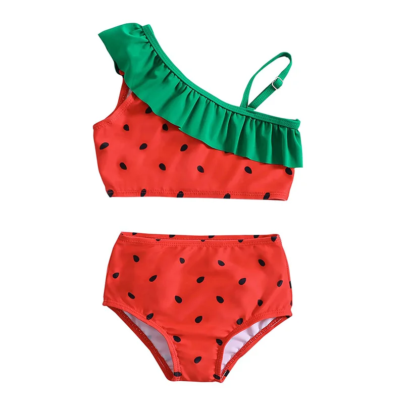 

Bikini Swimsuit for Baby Girl Red Watermelon Swimwear 2 3 4Y Swimming Tops+Shorts Sets Girl Ruffles Beachwear Surfing Suits 1-6Y