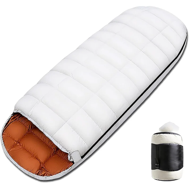 Backpacking Camping Sleeping Bag With Down Filling Mummy Style Nylon Fabric Super Long Lightweight for Three-season Use