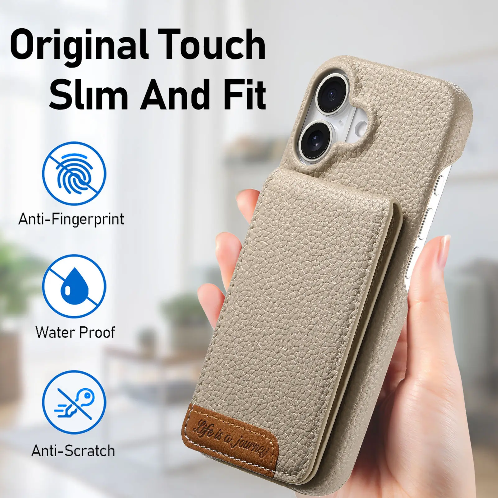 

Кожаный чехол с узором личи для IPhone 17 Pro Max 16e 16 Plus 16 15 14 13 12 11 Pro Max с карманом для карт, чехол-бумажник