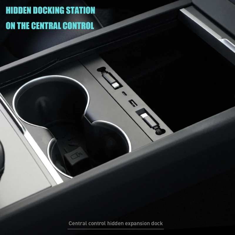 Hidden Center Console USB HUB Retractable Cable Type-C Charge Hub for Tesla Model Y Juniper/ Model Y LR / Model 3 Highland