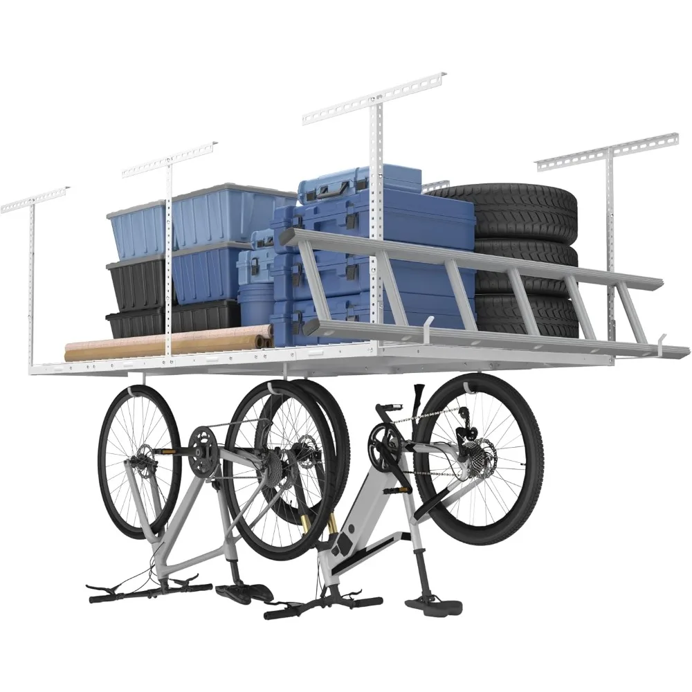 4x8 Overhead Garage Storage Rack w/Hooks Adjustable Ceiling Storage Racks, 96 Length x 48 Width x 40 Height, 22''-40