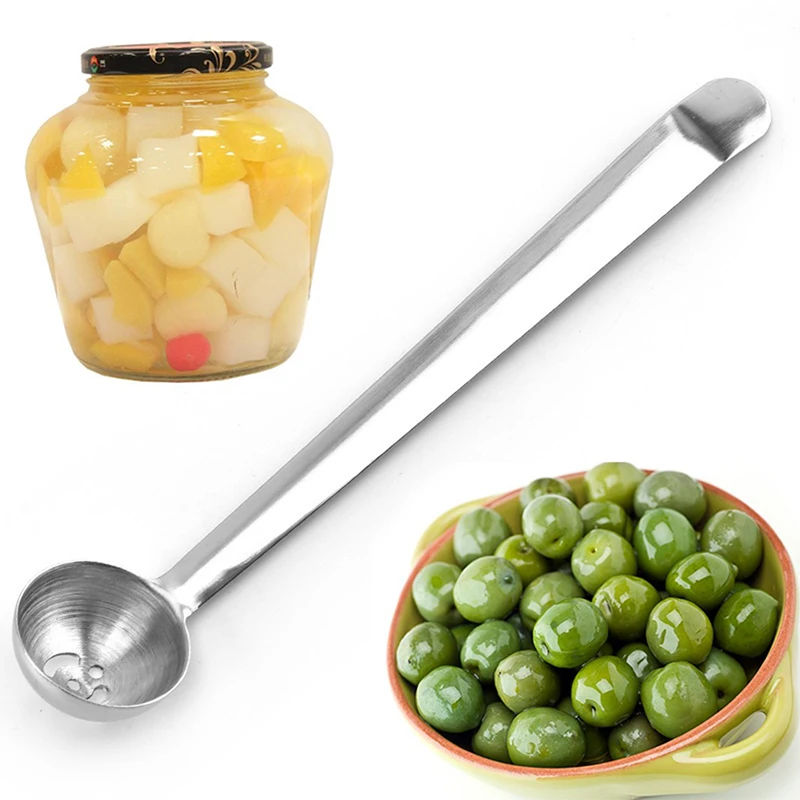 Stainless Steel Olive Spoon With Drain Hole Jam Slotted Spoon Jar Serving Tools Scoop Kitchen Tableware Cooking Utensils