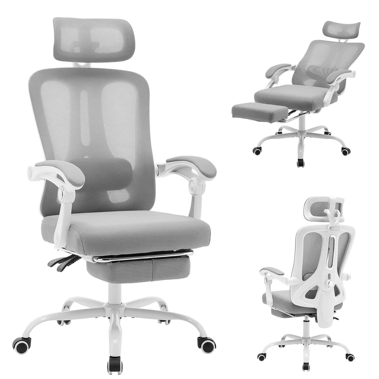 Ergonomische bureaustoel Verstelbare lendensteun Thuis Draaibare bureaustoel met hoofdsteun Voetsteun Mesh Gamingstoelen met hoge rugleuning