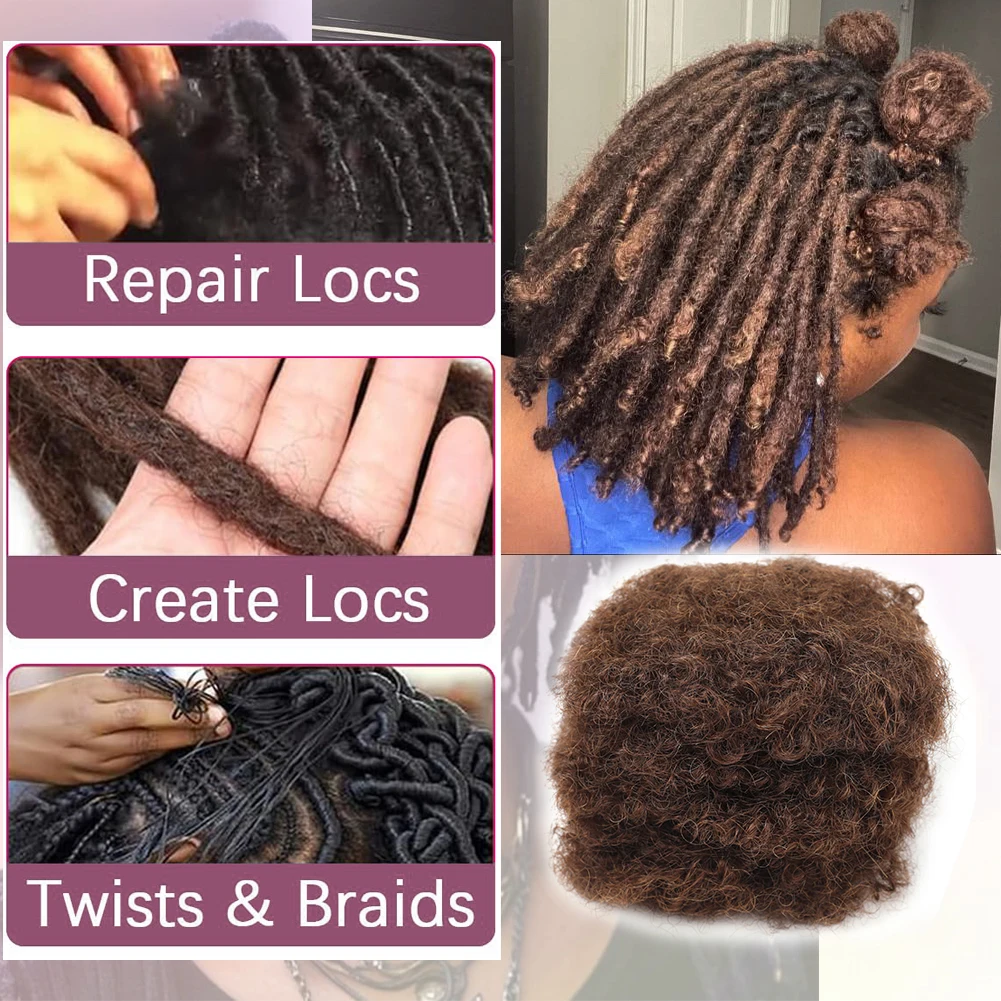 4 # Extensiones de cabello humano 100% Afro rizado a granel, trenzas sucias Reggae, rastas de pelo de ganchillo Natural brasileño