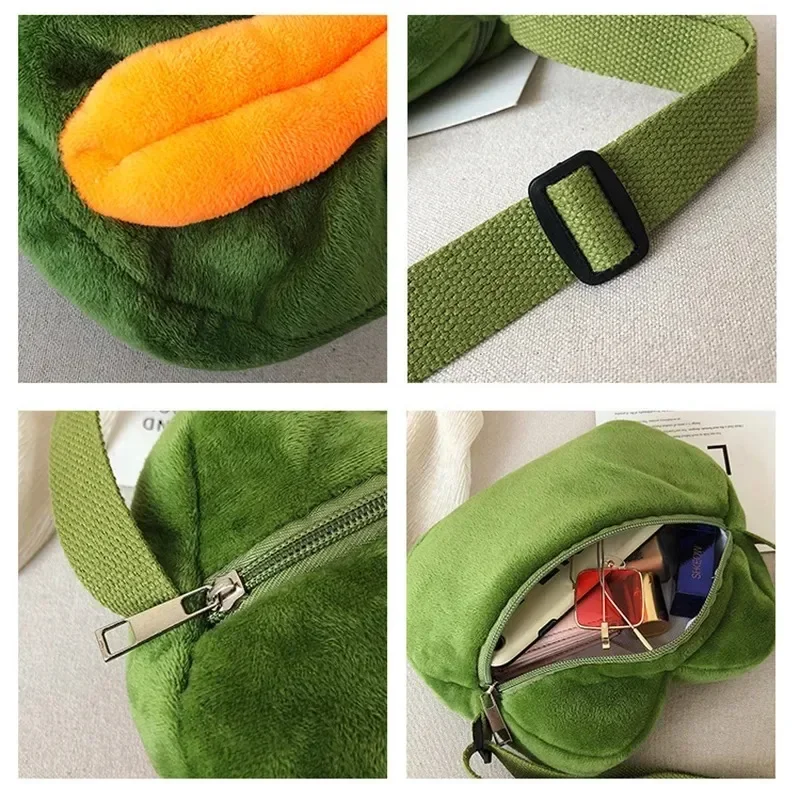 Funny Green Frog Plush Shoulder Bag Kawaii Large Eyed Animal Fashion Simple Large Capacity Oblique Straddle Bag Cute Kids Gift