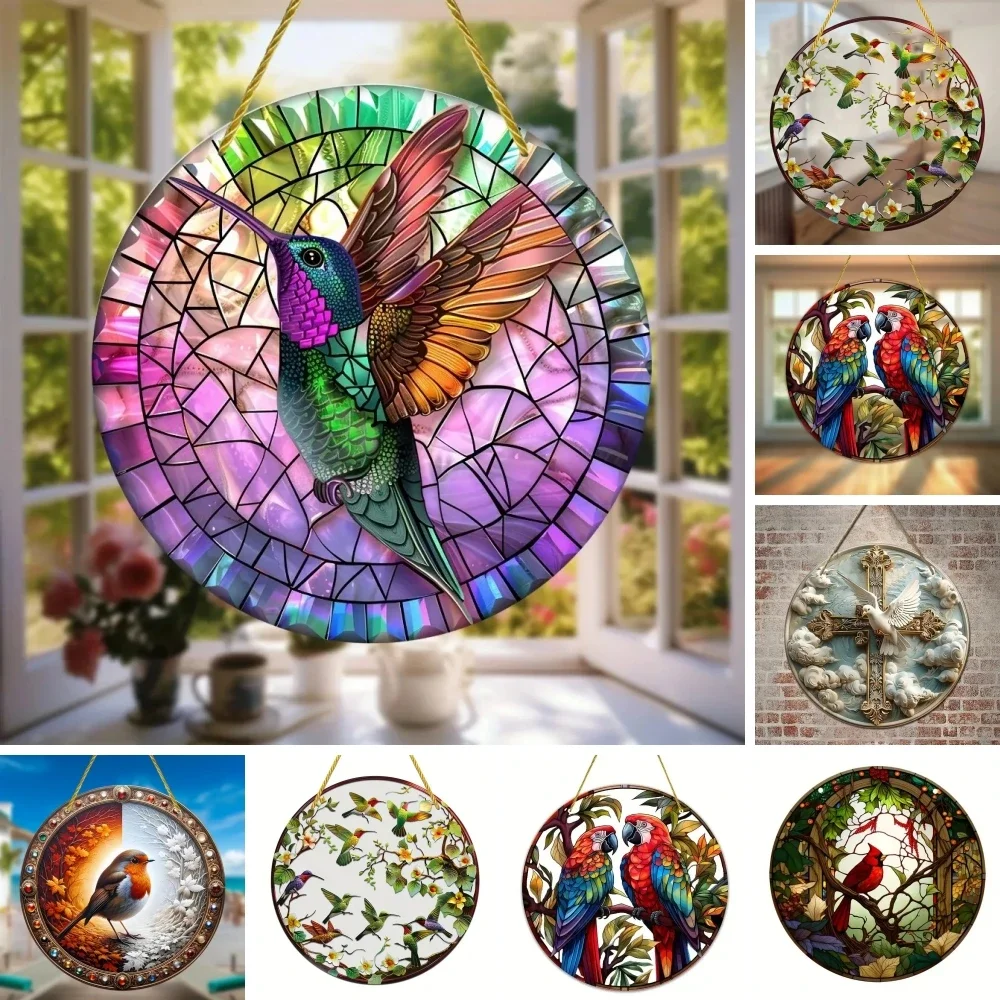Glasähnliche Acrylkunst, lebendiger Drei-Kolibri-Sonnenfänger – schillernde Innen-/Außendekoration für Fenster, Hof, Zuhause, Küche