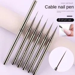 5PCS/set 6/9/12/15/18mm Nail Liner Brush Set Drawing Lines Stripe Painting Flower Pen Nail Art Manicure Metal Handle Brush Set
